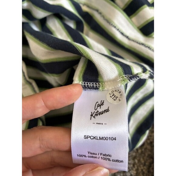 Maison Kitsuné Multicolor Striped Long Sleeve T-Shirt Green Blue White - Size XS - Picture 4 of 4